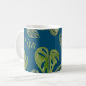 Handje Waterverf Monstera Adansonii Leaf Blue Koffiemok (Voorkant links)