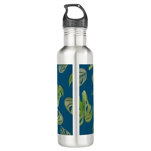 Handje Waterverf Monstera Adansonii Leaf Blue Waterfles (Achterkant)