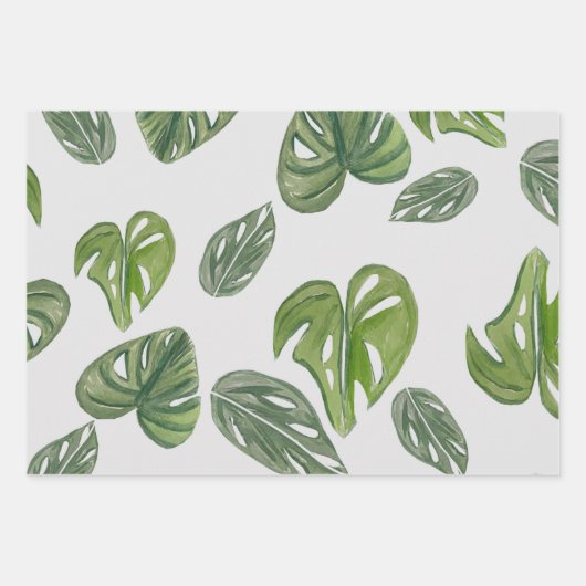 Handje Waterverf Monstera Adansonii Leaf Bridal Inpakpapier Vel (Voorkant 3)