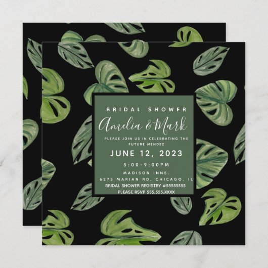 Handje Waterverf Monstera Adansonii Leaf Bridal Kaart (Voorkant / Achterkant)