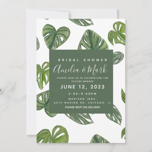 Handje Waterverf Monstera Adansonii Leaf Bridal Kaart (Voorkant)