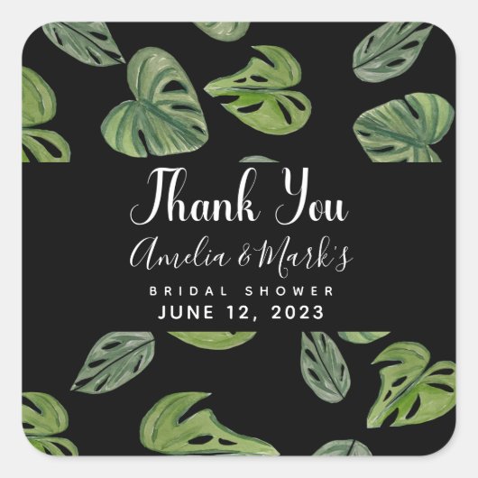 Handje Waterverf Monstera Adansonii Leaf Bridal Vierkante Sticker (Voorkant)
