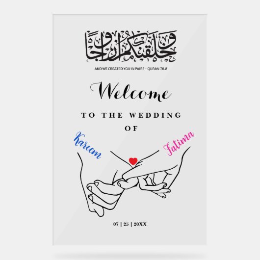 Handjes vasthouden Nikah Welkomstbord Acryl Acryl Bord (Voorkant)