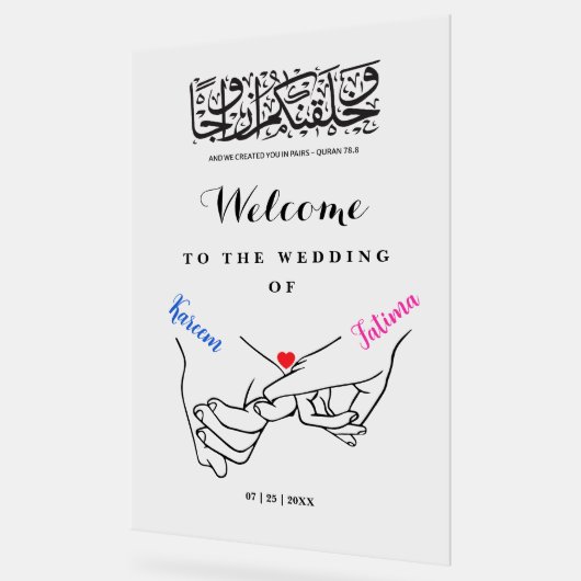 Handjes vasthouden Nikah Welkomstbord Acryl Acryl Bord (Hoek)