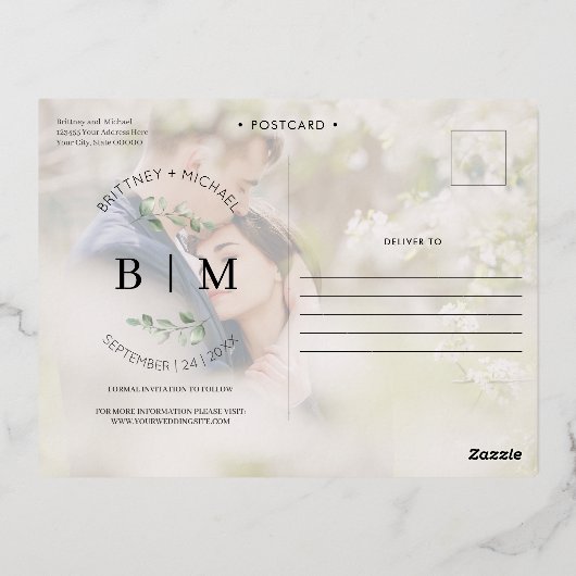 Handletter Folie Collage Save The Date Folie Uitnodiging Briefkaart (Achterkant)