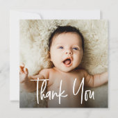 Handlettered Overlay tekst Aangepaste Baby Foto Bedankkaart (Voorkant)