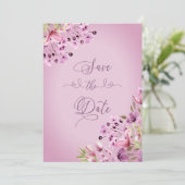 Handlettered Paarse Bloemen Waterverf Save The Date (Staand voorkant)