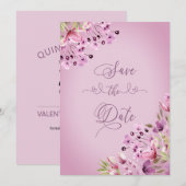 Handlettered Paarse Bloemen Waterverf Save The Date (Voorkant / Achterkant)