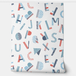 Handlettered schattig alfabet in rood blauw wit behang