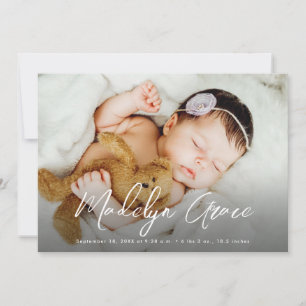 Handlettered Script Baby Girl Naam Foto Geboorte Aankondiging