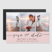 Handletteren Foto Collage Roze Save the Date (Voorkant / Achterkant)
