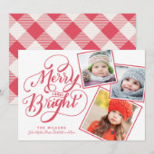 Handletteren Kerstmis Merry and Bright Snapshots Feestdagenkaart (Voorkant / Achterkant)