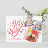 Handletteren Kerstmis Merry and Bright Snapshots Feestdagenkaart (Staand voorkant)
