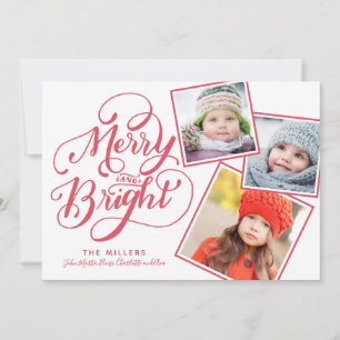 Handletteren Kerstmis Merry and Bright Snapshots Feestdagenkaart
