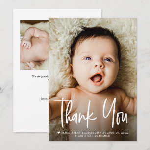 Handlettering Aangepast 2 foto's Baby Shower aanko Bedankkaart