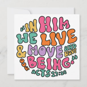 Handlettering Acts 17:28 Kleurrijke Typografie Feestdagenkaart