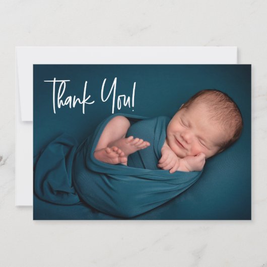Handlettering Baby Boy Foto baby shower bedankt Aankondiging (Voorkant)