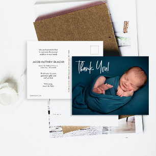 Handlettering Baby Boy Foto baby shower bedankt Briefkaart