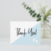 Handlettering Baby feet Blue baby shower dank u Briefkaart (Staand voorkant)