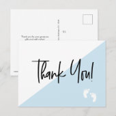 Handlettering Baby feet Blue baby shower dank u Briefkaart (Voorkant / Achterkant)