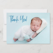 Handlettering Baby Foto baby shower blauw script Aankondiging (Voorkant)