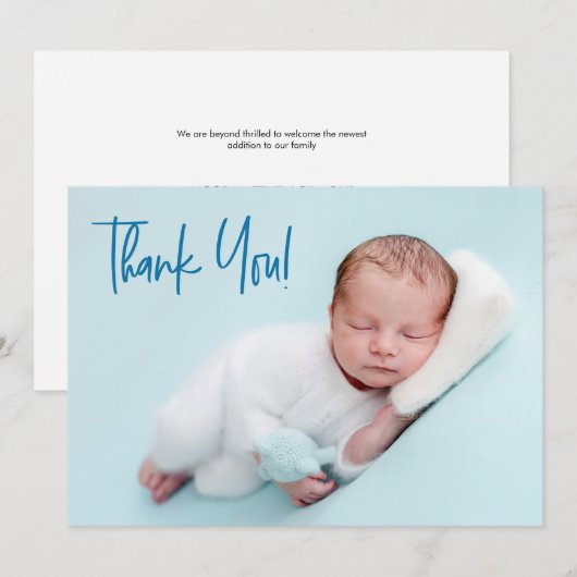 Handlettering Baby Foto baby shower blauw script Aankondiging (Voorkant / Achterkant)