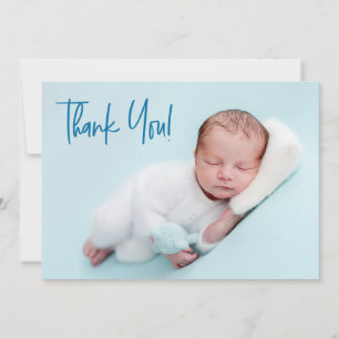 Handlettering Baby Foto baby shower blauw script Aankondiging
