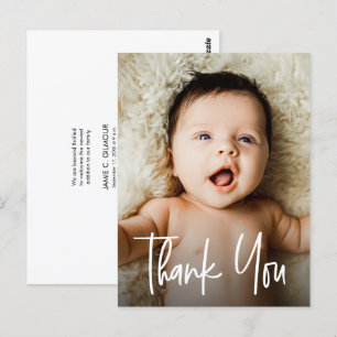 Handlettering Baby Foto Moderne Geboorte Dank je  Briefkaart