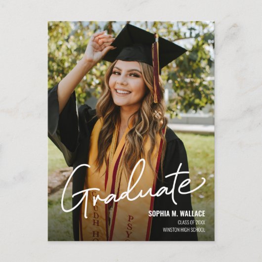 Handlettering Custom Photo High School Afstuderen Aankondigingskaart (Voorkant)