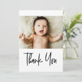 Handlettering Dank u Aangepaste Baby shower Foto Bedankkaart (Staand voorkant)