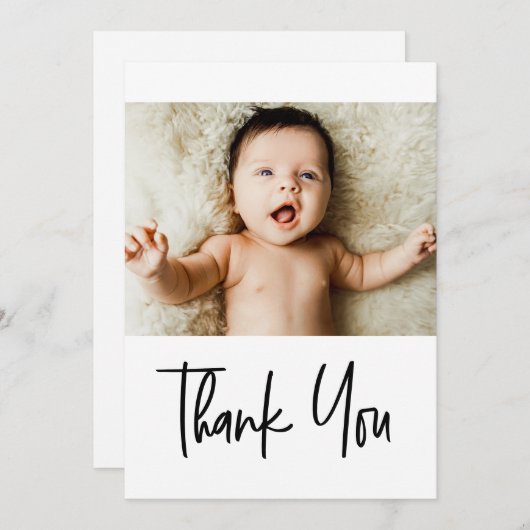 Handlettering Dank u Aangepaste Baby shower Foto Bedankkaart (Voorkant / Achterkant)