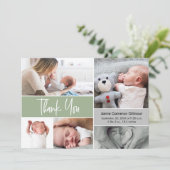 Handlettering Foto Collage Baby shower Groen Bedankkaart (Staand voorkant)
