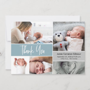 Handlettering Fotocollage Baby shower Blauw Bedankkaart