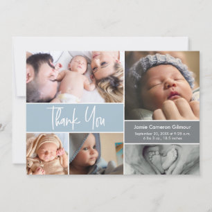 Handlettering Fotocollage Blauw Baby shower Bedankkaart
