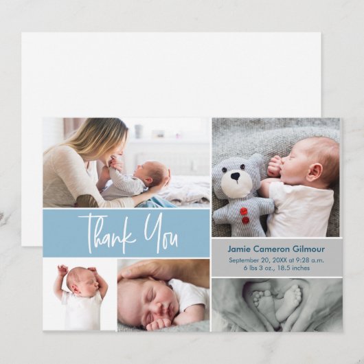 Handlettering Foto's Baby shower Blauw Hartelijk d Aankondiging (Voorkant / Achterkant)