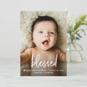 Handlettering Gezegend Custom Baby Foto Geboorte Bedankkaart (Staand voorkant)