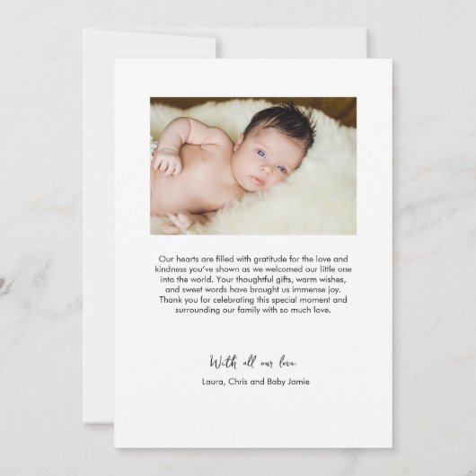 Handlettering Gezegend Custom Baby Foto Geboorte Bedankkaart (Achterkant)