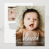 Handlettering Gezegend Custom Baby Foto Geboorte Bedankkaart (Voorkant / Achterkant)