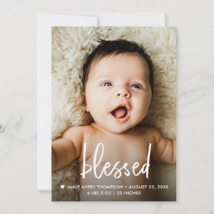 Handlettering Gezegend Custom Baby Foto Geboorte Bedankkaart