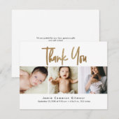 handlettering Gold Script Custom 3 foto Baby Bedankkaart (Voorkant / Achterkant)