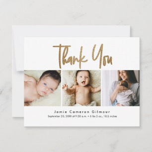 handlettering Gold Script Custom 3 foto Baby Bedankkaart