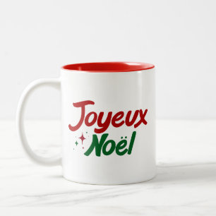 Handlettering 'Joyeux Noël'  Tweekleurige Koffiemok