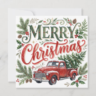 Handlettering Kerst Rode Truck Foto Kaart