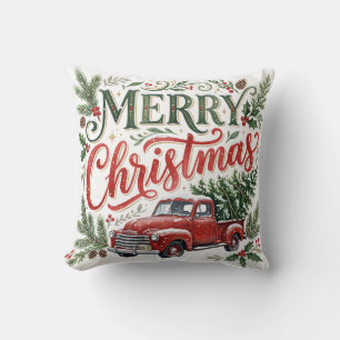 Handlettering Kerst Rode Truck Foto Kussen