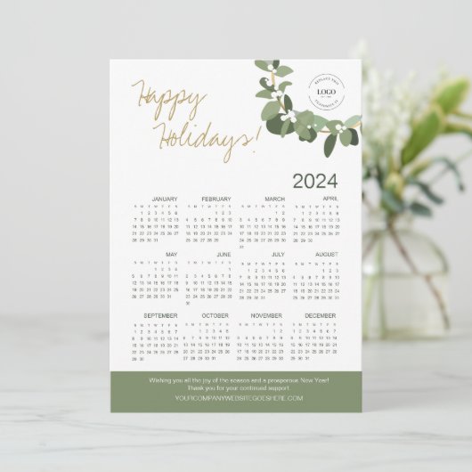 Handlettering Krans Uw Logo hier 2024 Kalender Feestdagenkaart (Staand voorkant)