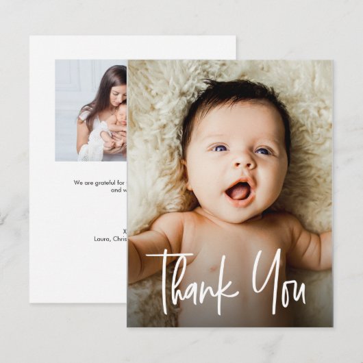 Handlettering Modern Baby Shower Custom Photos  Bedankkaart (Voorkant / Achterkant)