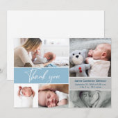 Handlettering Modern Blue Multi Photo Baby shower Bedankkaart (Voorkant / Achterkant)