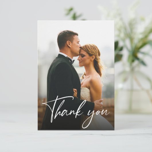Handlettering Modern Custom 2 bruiloft foto's Bedankkaart (Staand voorkant)