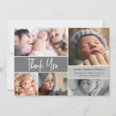 Handlettering Modern Grey Baby shower Foto's Bedankkaart (Voorkant)