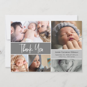 Handlettering Modern Grey Baby shower Foto's Bedankkaart